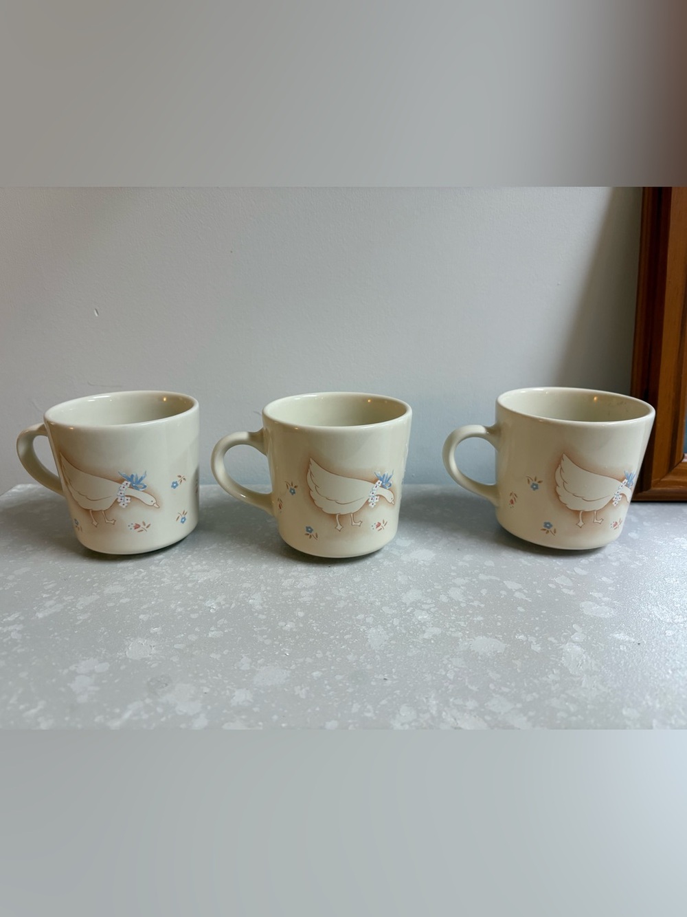 Corningware Cream Mugs with Blue Floral Duck Design